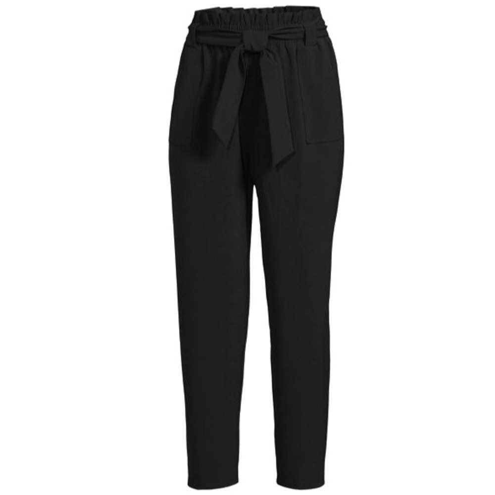 Nine.Eight L Cropped Paper Bag Tie Belted Waist Pants Pull On Black 2 Pockets